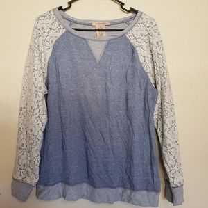 French Blue Heather XL Philosophy Lace Sleeve Top